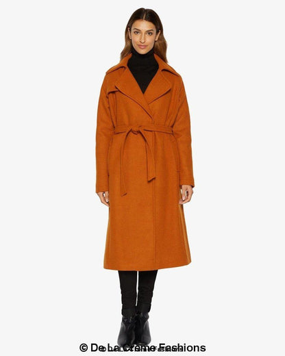 Rose Eleusis Diana wrap-around duster coat featuring a stylish, long coat with a belt and open front design.