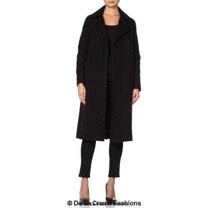 Rose Eleusis Diana wrap-around duster coat featuring a flowing silhouette and wide collar, displayed on a hanger.