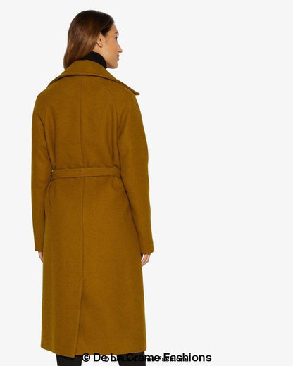 Rose Eleusis Diana wrap-around duster coat, stylish long coat with belt, shown in a neutral color, perfect for layering.
