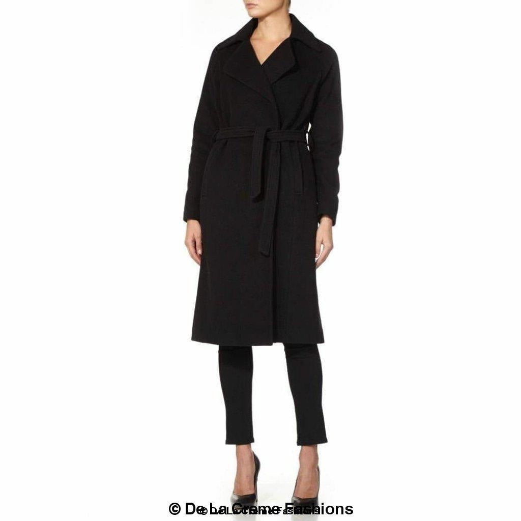 Black Rose Eleusis Diana wrap-around duster coat, stylish long coat with belt and open front, perfect for layering.
