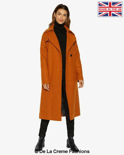Orange Rose Eleusis Diana wrap-around duster coat with long sleeves and open front, stylish for casual or formal wear.
