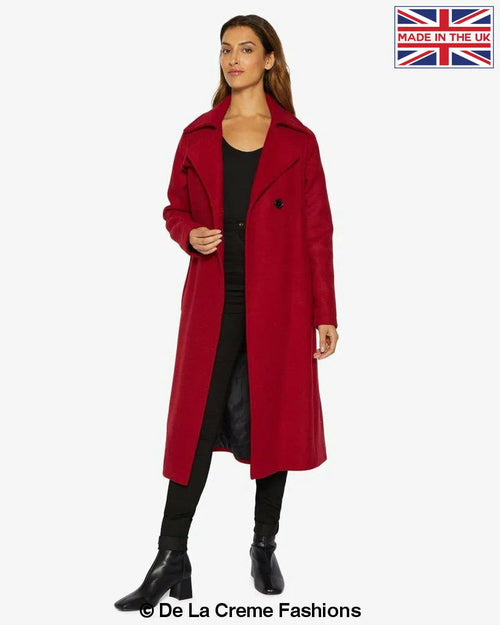 Red Rose Eleusis Diana wrap-around duster coat, stylish lightweight jacket with belt and long sleeves, perfect for layered looks.