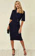 Navy Diane Wrap Blazer Dress by Rose Eleusis, showing a tailored blazer-style dress with a wrap front and long sleeves.