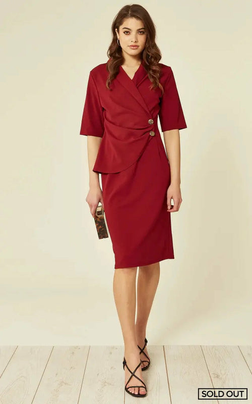 Rose Eleusis Diane Wrap Blazer Dress in wine, stylish jacket dress with tailored fit and classic collar, perfect for elegant occasions.
