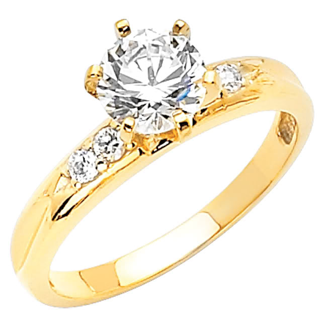 Rose Chloe 14k yellow gold ring with round-cut Diamonet diamonds totaling 1.10 carats, showcasing a sparkling jewelry design.