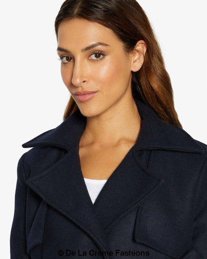 Rose Eleusis Dina lapel collar duster coat with belt, stylish long jacket featuring a classic collar and waist tie.