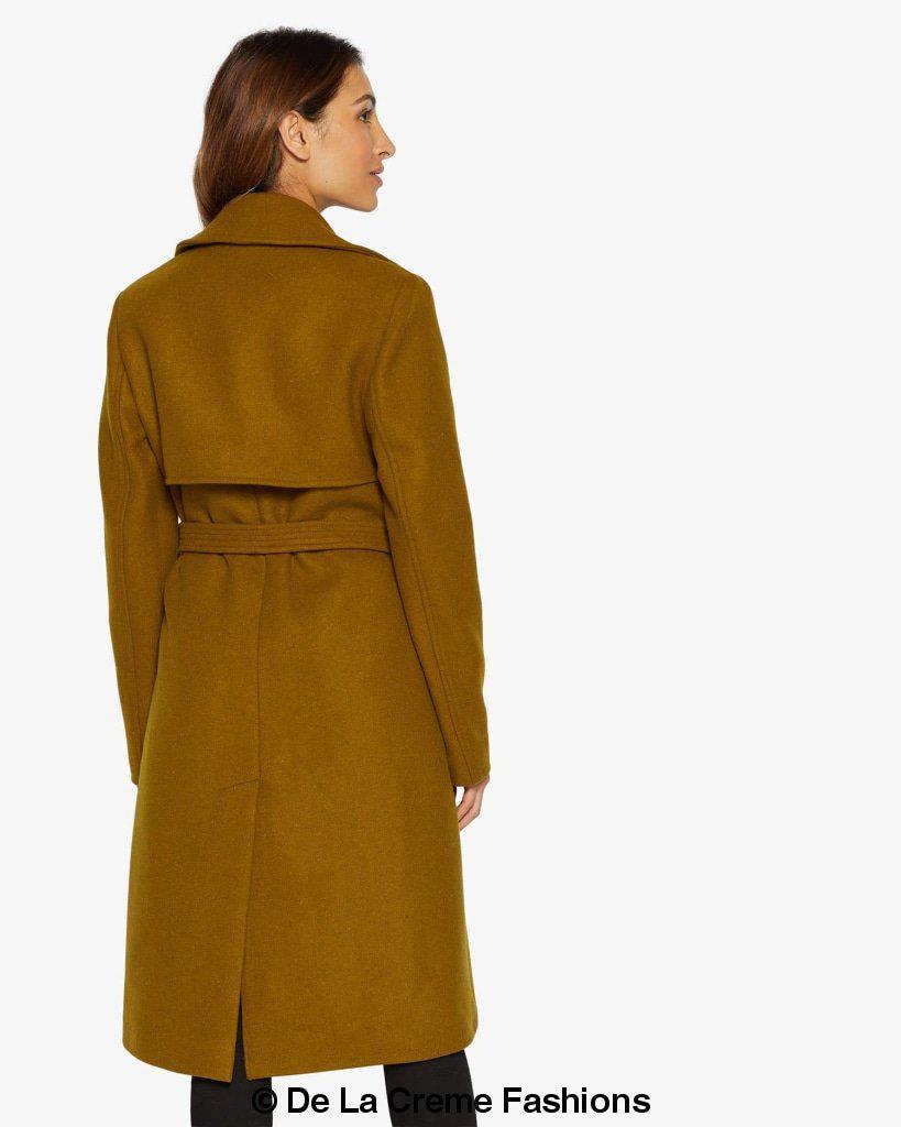 Rose Eleusis Dina lapel collar duster coat with belt, showing a long, stylish coat with lapel collar and waist belt detail.