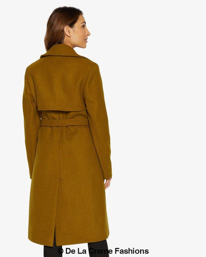 Rose Eleusis Dina lapel collar duster coat with belt, showing a long, stylish coat with lapel collar and waist belt detail.