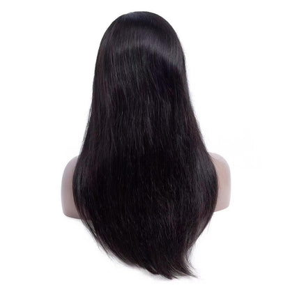 Cerise Alfie straight Brazilian human hair lace frontal wig with 13x6 transparent lace, showcased on a mannequin head.