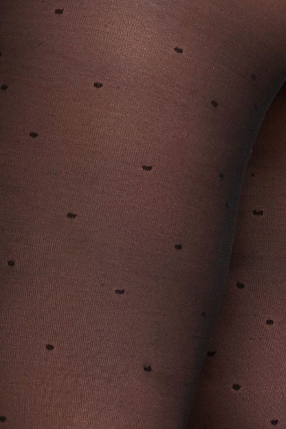 Black patterned tights by Silver Daedalus featuring recycled polyamide plumetis dots, stylish and eco-friendly lingerie and underwear.
