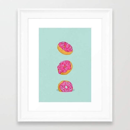 Decorative framed art print featuring colorful doughnuts for home decor by Scorpius, perfect for adding a fun touch to any room.