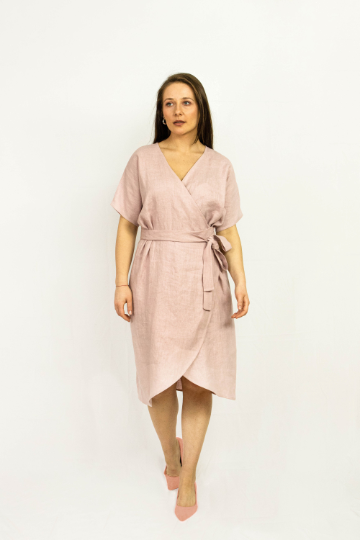 Natural Light linen wrap dress by Magenta Sugarplum, showcasing a flowy, lightweight fabric with a flattering wrap design.