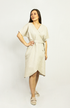 Light beige Natural Light linen wrap dress by Magenta Sugarplum, featuring a flowing silhouette and elegant design.