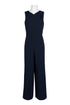 Navy sleeveless crepe jumpsuit with V-neck and zipper back, designed by Crimson Bamboo for women&