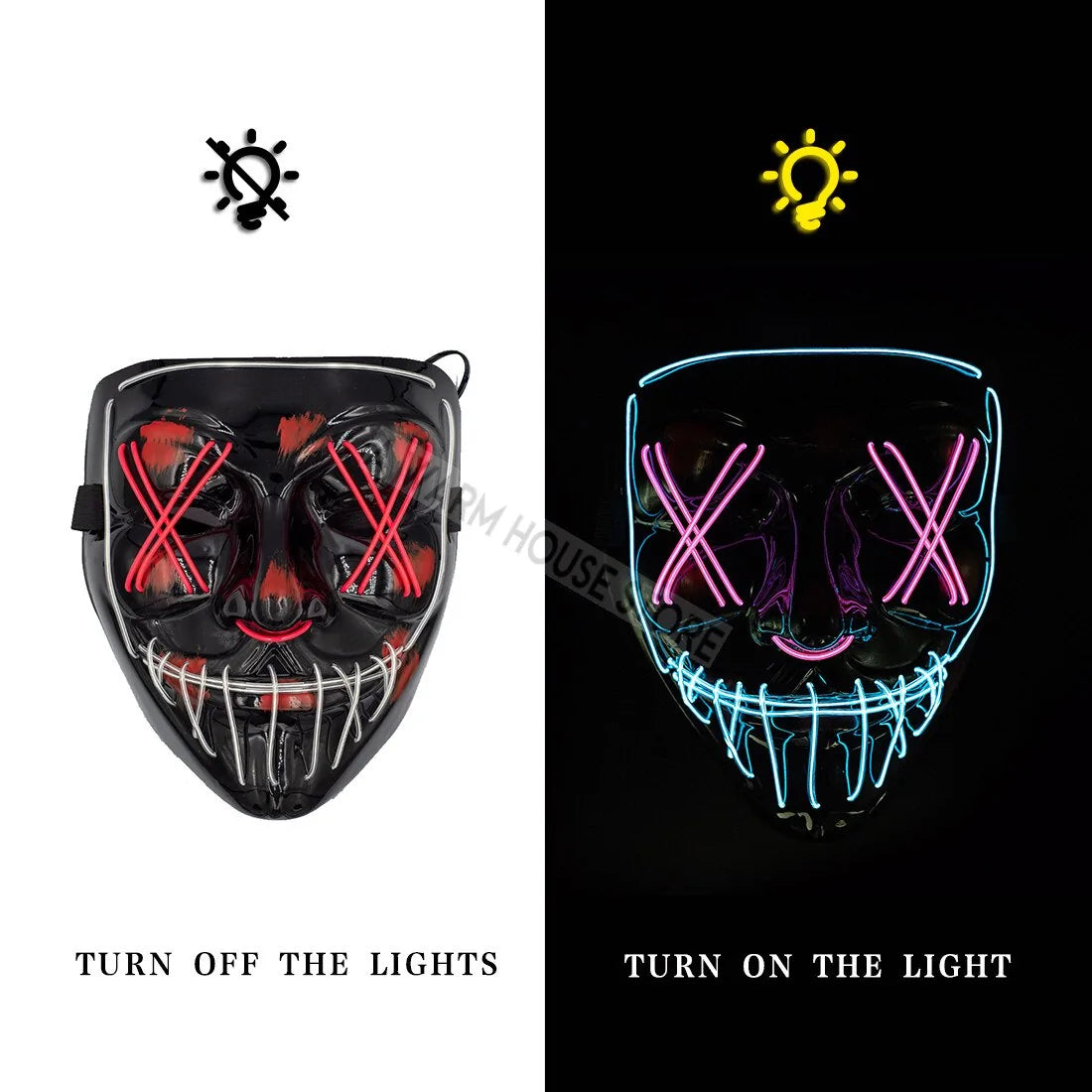 White Eucalyptus Halloween LED mask for pets, featuring glowing lights and fun spooky design for pets during Halloween celebrations.