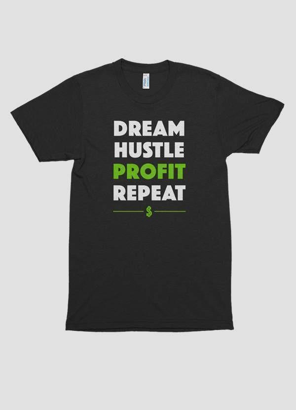 Scorpius Dream Hustle Profit printed T-shirt featuring bold text and graphic design on a casual black T-shirt.