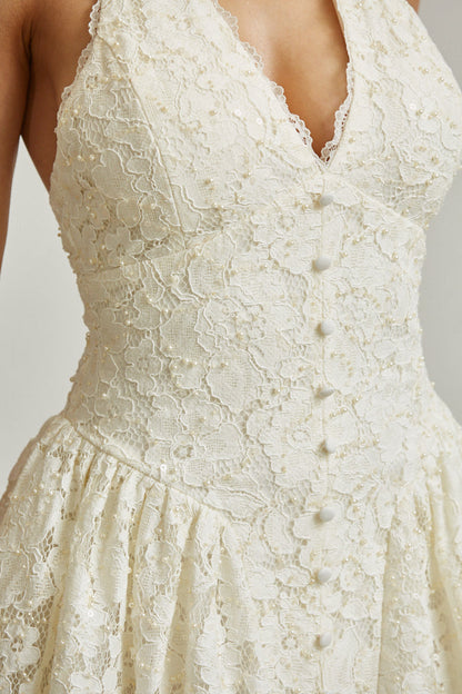White Amphitryon Liza Pearl Lace Dress for women, showcasing an elegant lace dress with pearl accents, stylish and sophisticated.
