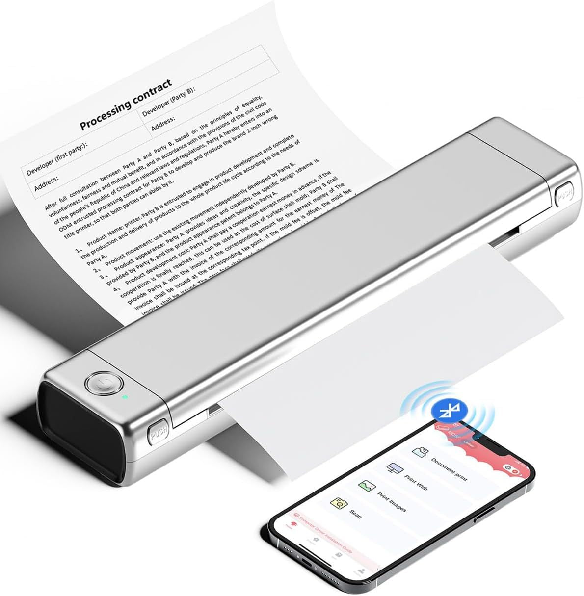 Wireless portable thermal printer by Pear Daisy, ideal for travel, compact design for home and garden printing needs.