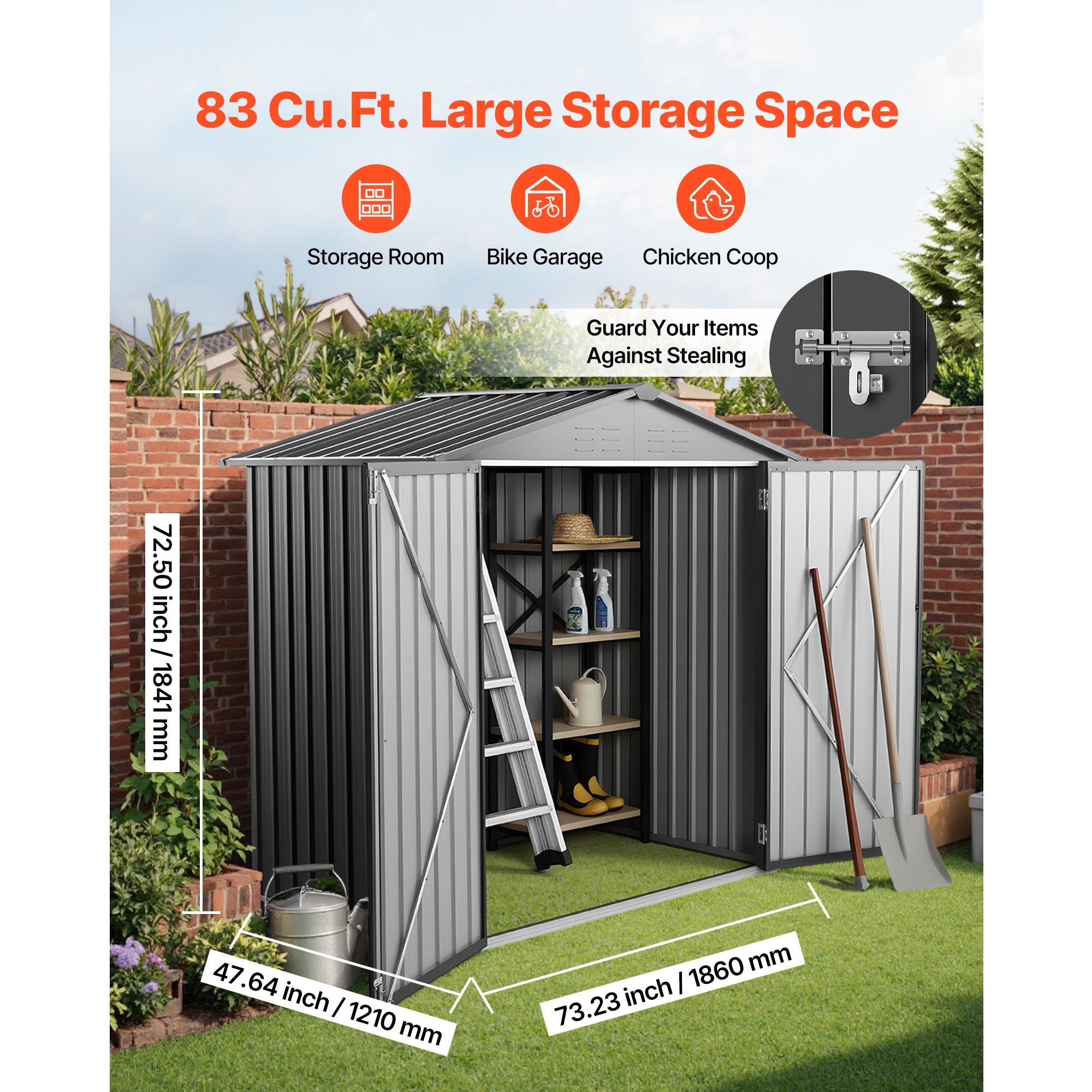 Pear Daisy 6x4 ft metal garden shed with lockable doors, outdoor storage solution for home and garden organization.