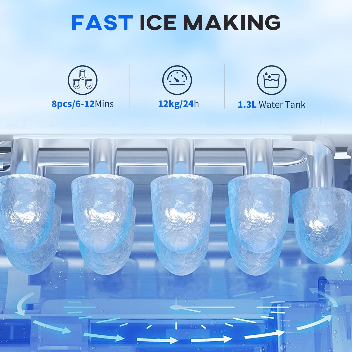 Pear Daisy portable countertop ice maker with handle, self-cleaning feature for home and garden use, producing fresh ice quickly.