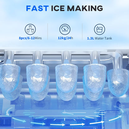 Pear Daisy portable countertop ice maker with handle, self-cleaning feature for home and garden use, producing fresh ice quickly.