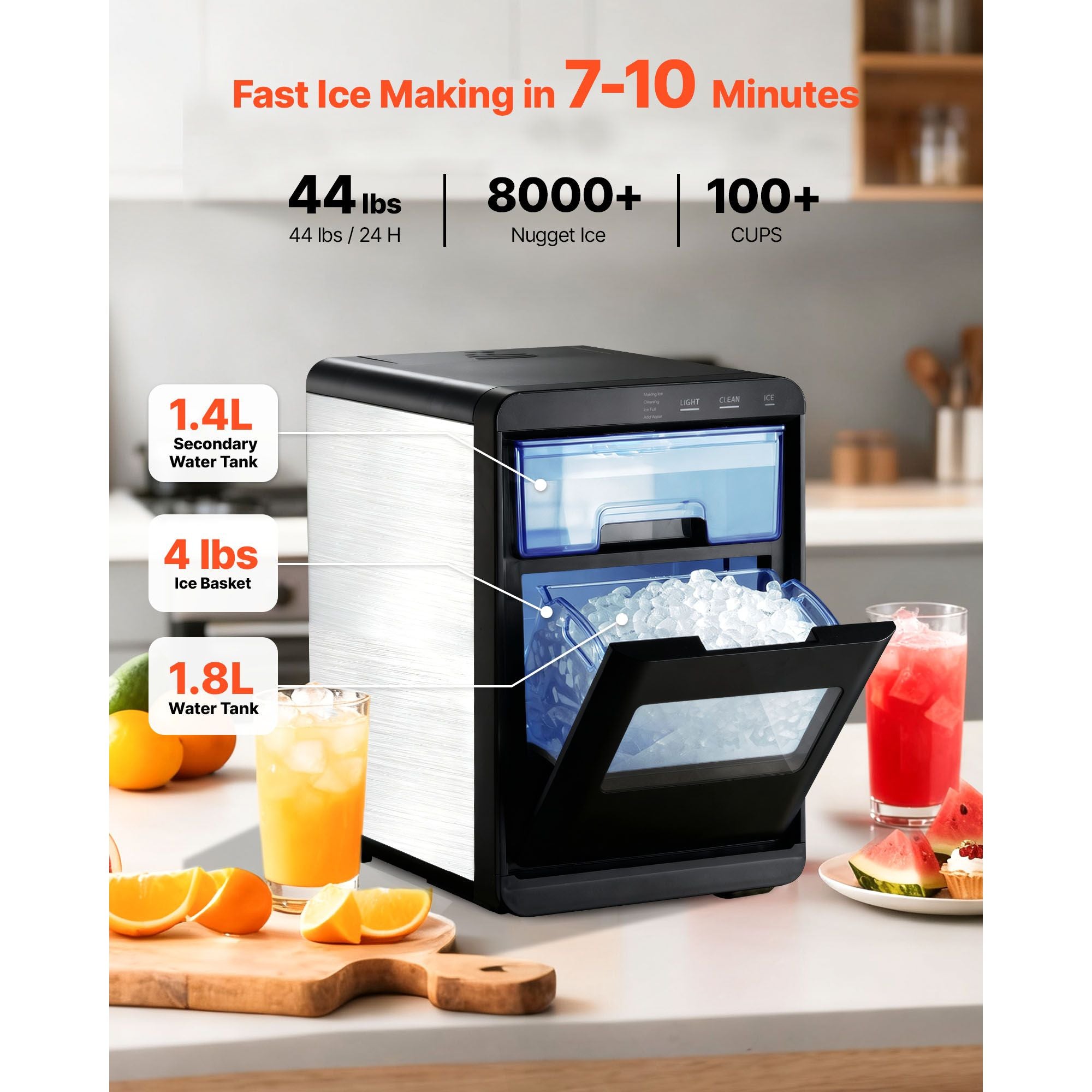 Pear Daisy countertop ice maker producing clear ice cubes, compact and portable for home use with self-cleaning feature.