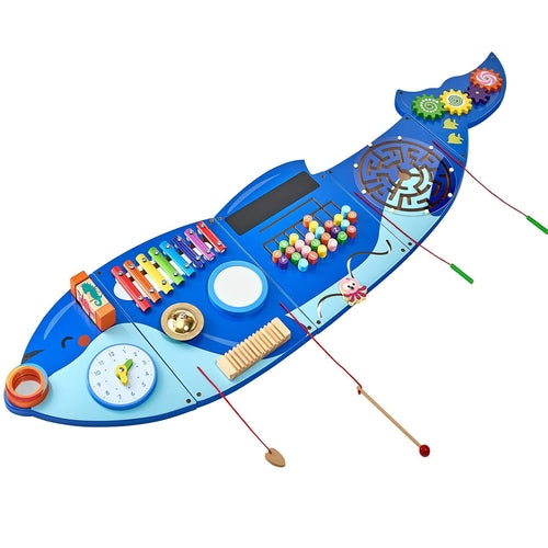 Orca Activity Wall Busy Board Panels by Pear Daisy featuring 12 Montessori-style educational activities for home and classroom use.