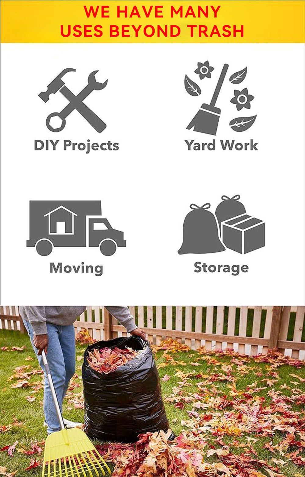Boxed disposable garbage bags by Pear Daisy, 70 tear-resistant and puncture-proof trash bags for home and garden use.