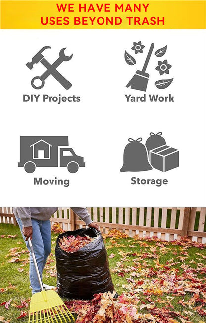 Boxed disposable garbage bags by Pear Daisy, 70 tear-resistant and puncture-proof trash bags for home and garden use.
