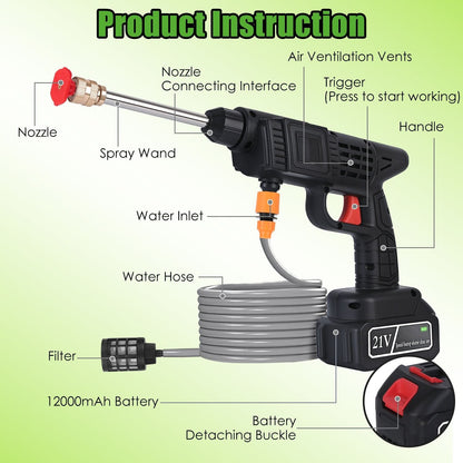 Pear Daisy cordless pressure washer with 400 PSI and 300W motor, portable home and garden cleaning tool with spray nozzle