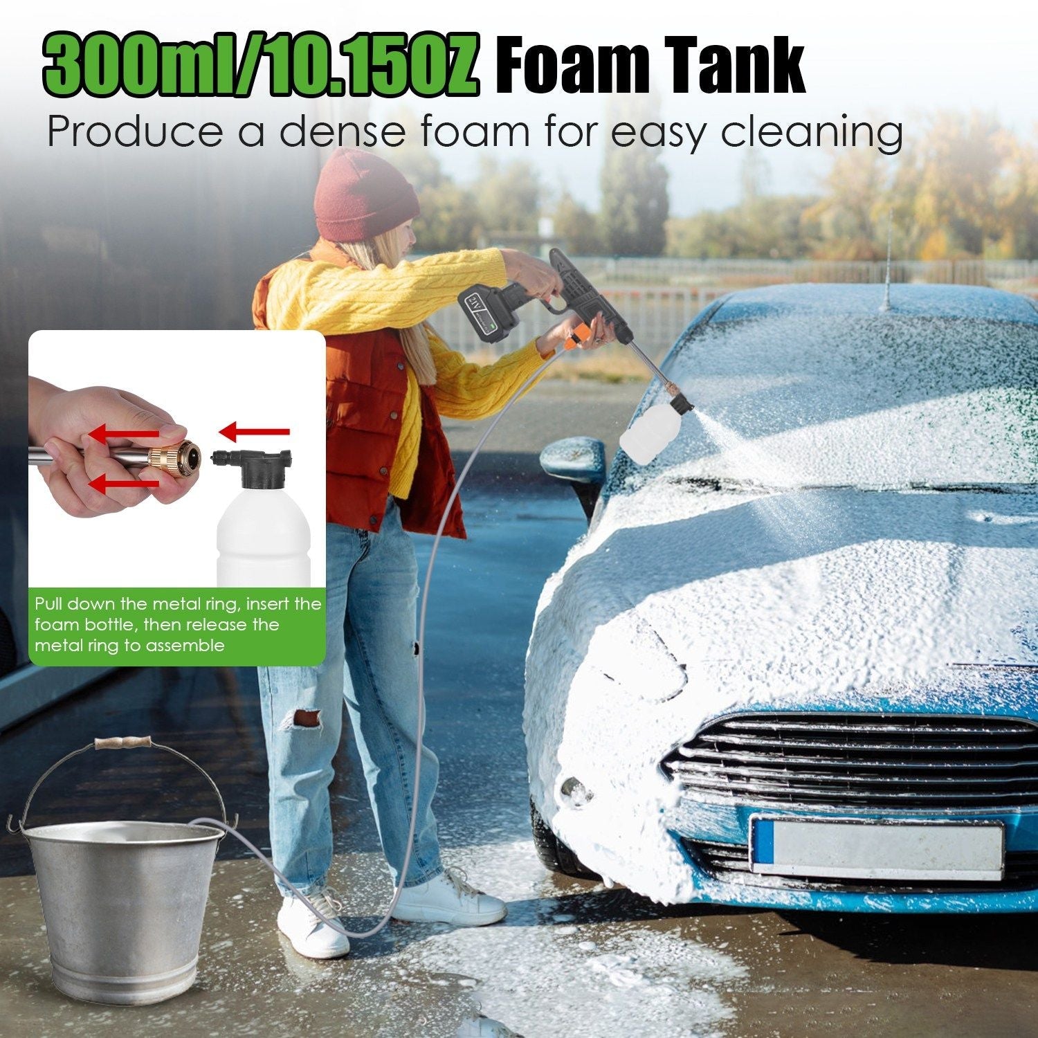 Pear Daisy cordless pressure washer 400PSI and 300W portable power washer for home and garden cleaning.