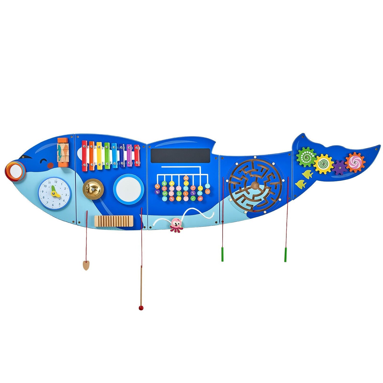 Orca Activity Wall Busy Board Panels by Pear Daisy with 12 Montessori activities for home and educational play.