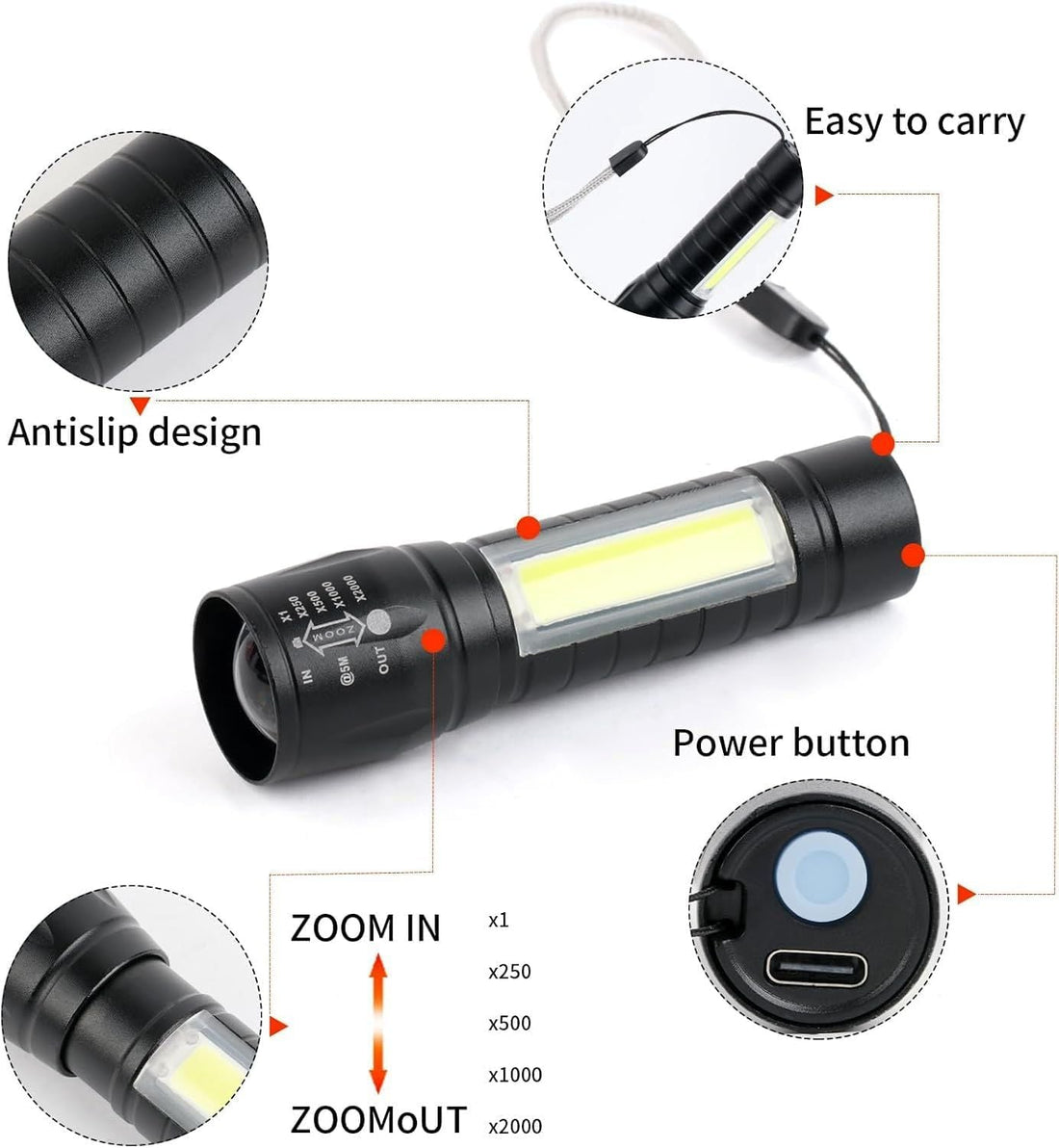 10-pack LED rechargeable flashlights by Pear Daisy, compact and super bright for camping and home use, shown in a small outdoor setting.