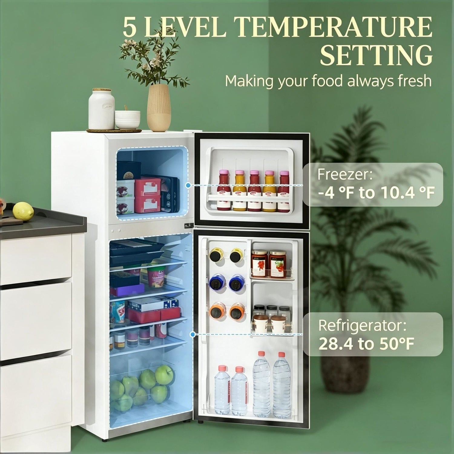 Pear Daisy portable skincare fridge for home use, compact design with transparent door and cooling interior for skincare storage.