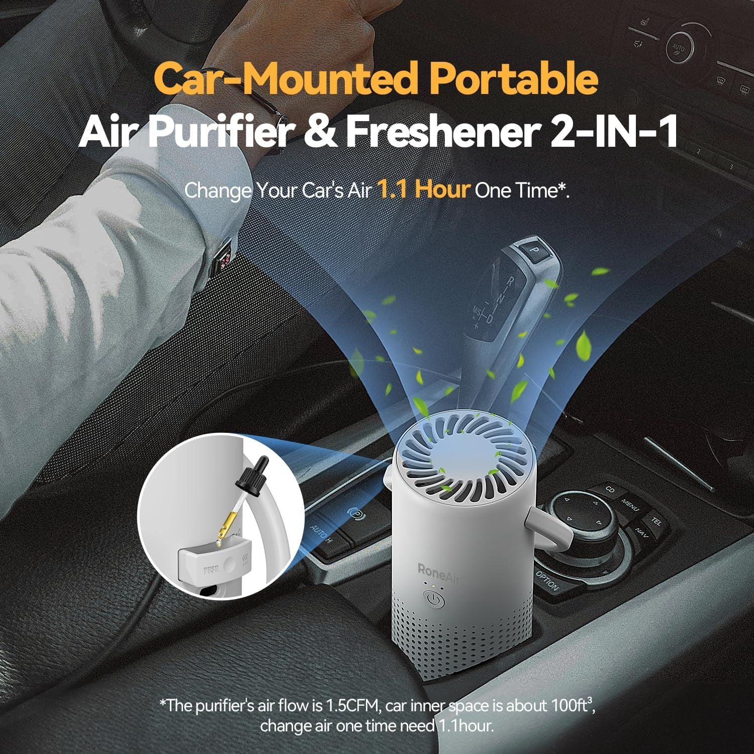 Pear Daisy cordless car and office air purifier, compact and portable device with sleek design for clean indoor air.