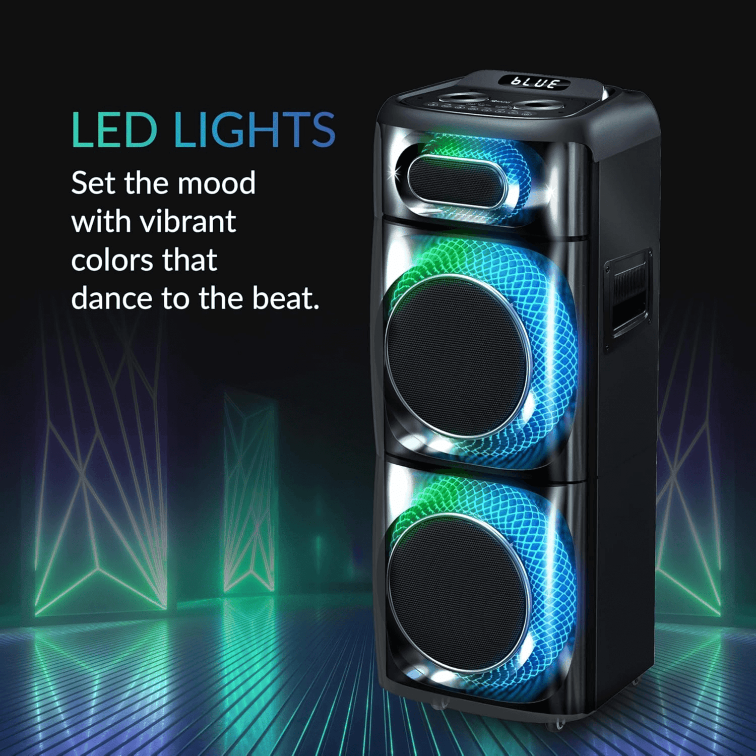 Pear Daisy IQ Sound TorusFLEX portable Bluetooth DJ speaker with dual 10-inch speakers, ideal for home and outdoor music use.