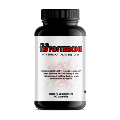 Pear Daisy Pure Testosterone supplement bottle for home and garden use, with a white label and blue cap.