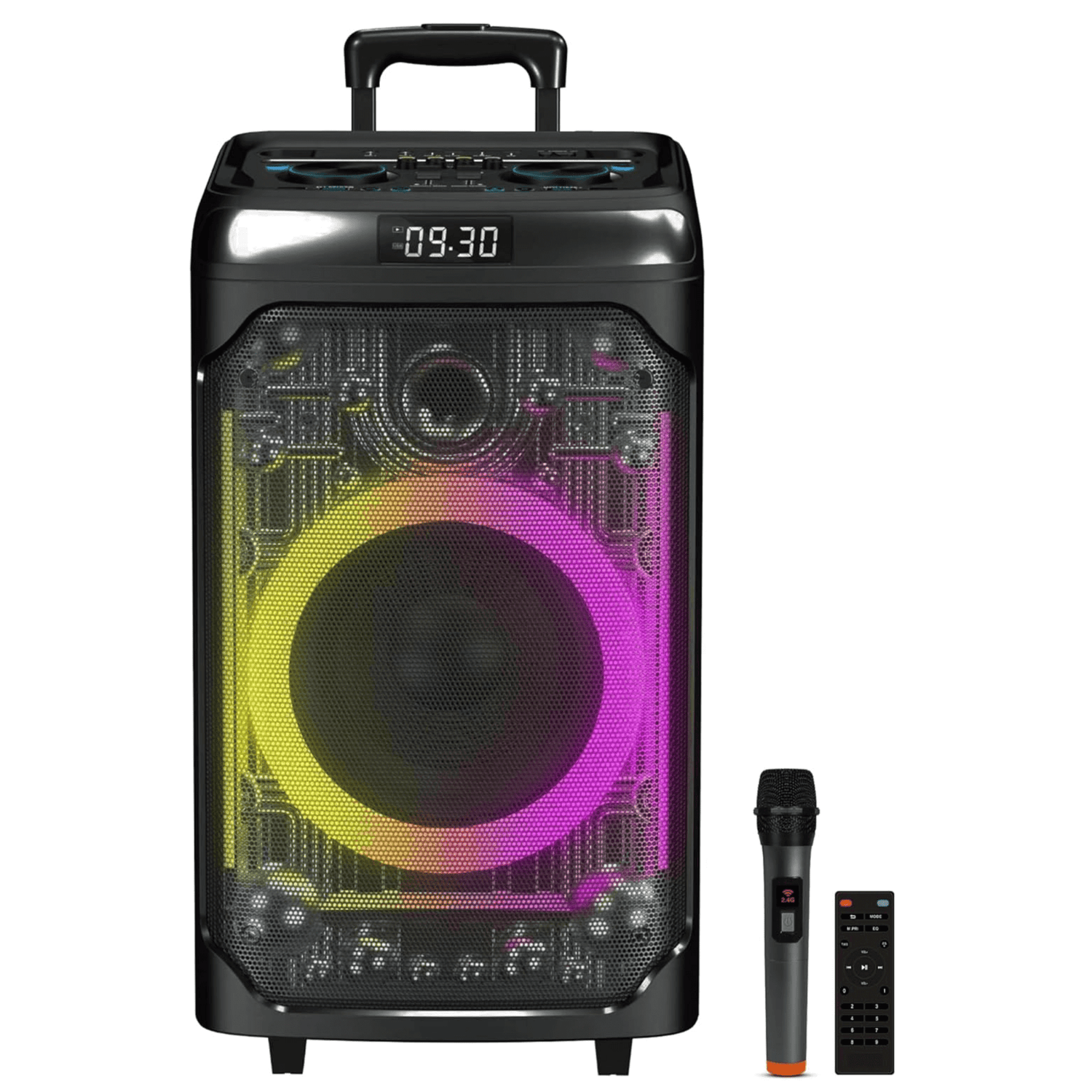 Pear Daisy IQ Sound CYBER FLEX12 12-inch portable Bluetooth party speaker with built-in controls and vibrant LED lighting.