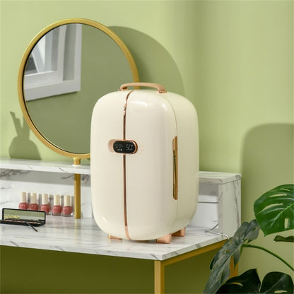 Pear Daisy portable skincare fridge for home use, compact white mini fridge with transparent door for storing skincare products.