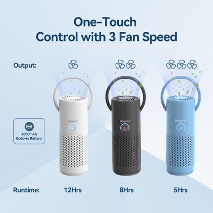 Pear Daisy cordless car air purifier showing compact design, portable for car and office use, with sleek modern appearance.