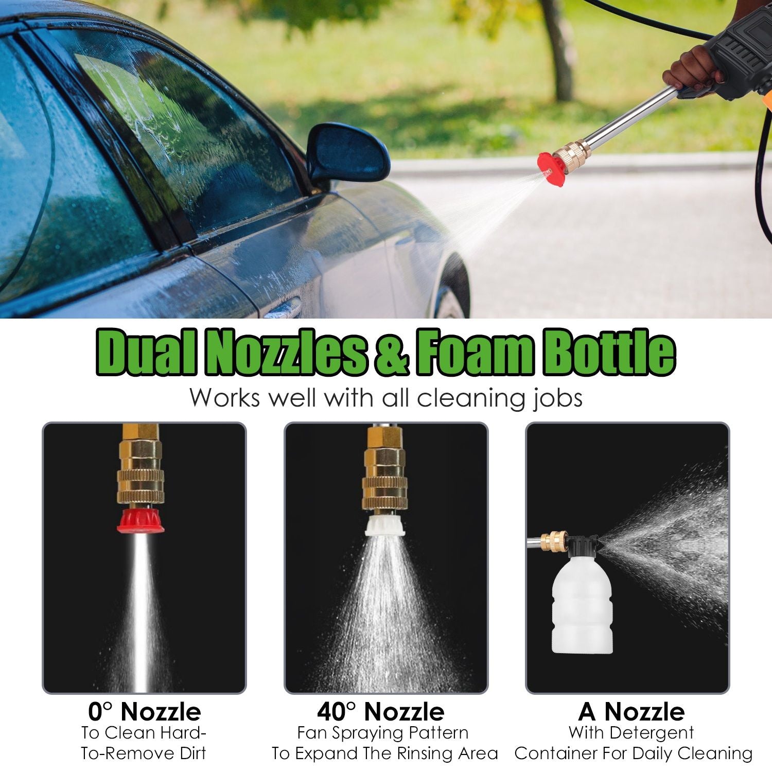 Pear Daisy cordless pressure washer with 400 PSI and 300W, portable power washer for home and garden cleaning tasks.