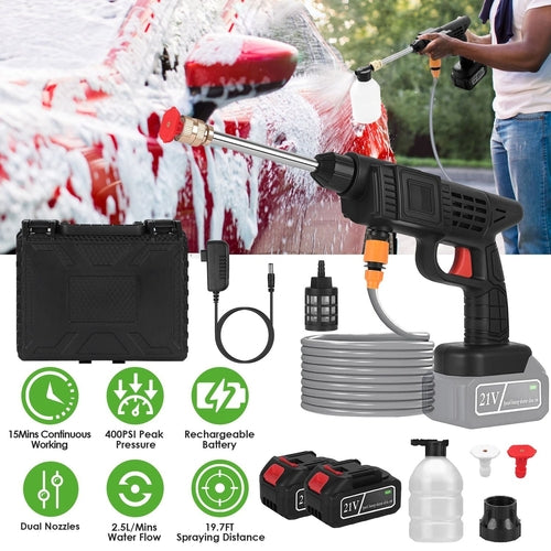 Pear Daisy cordless pressure washer with 400 PSI, 300W power, portable design for home and garden cleaning tasks.