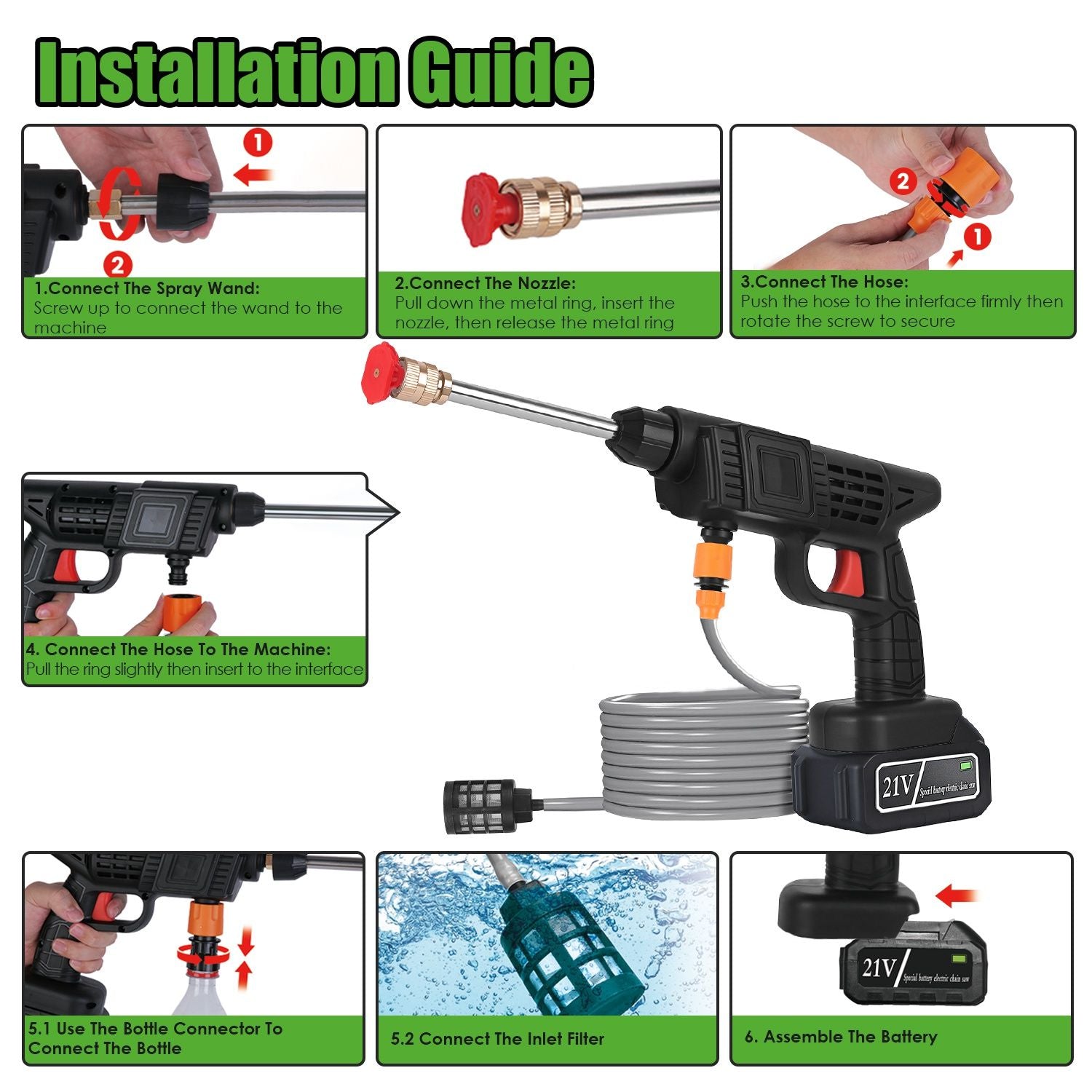 Pear Daisy cordless pressure washer with 400 PSI and 300W power, portable for home and garden cleaning tasks.