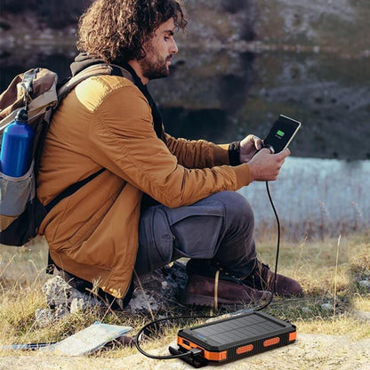 Pear Daisy 10,000mAh portable power bank with fast charging, dual USB ports, and solar panel for outdoor and home use