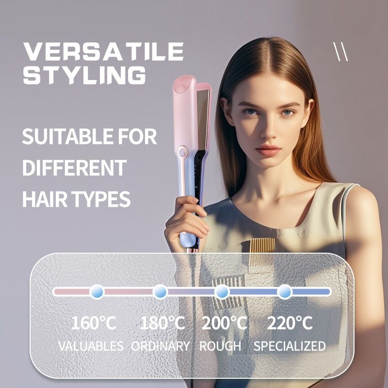 Pear Daisy professional steam hair straightener with ceramic tourmaline ionic plates, showcasing a sleek black flat iron for smooth, shiny hair.