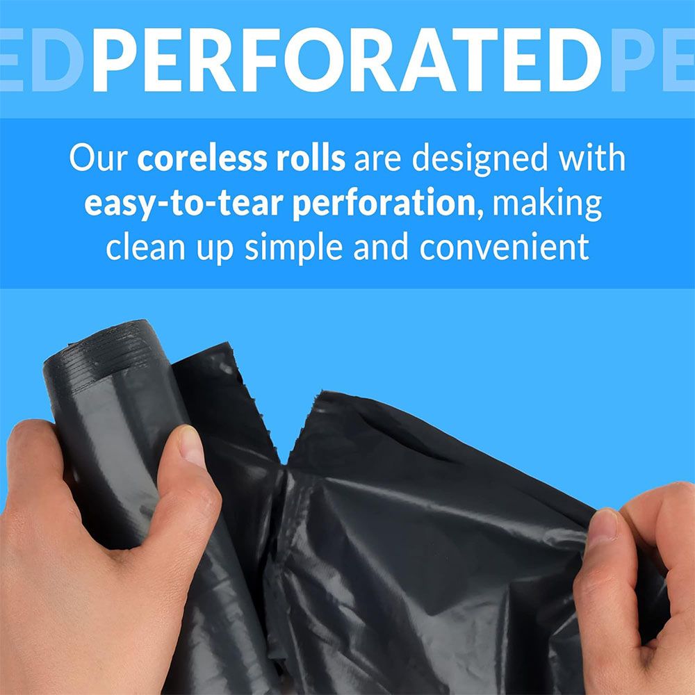 Boxed disposable garbage bags by Pear Daisy, 70 tear-resistant, puncture-proof trash bags for home and garden use.