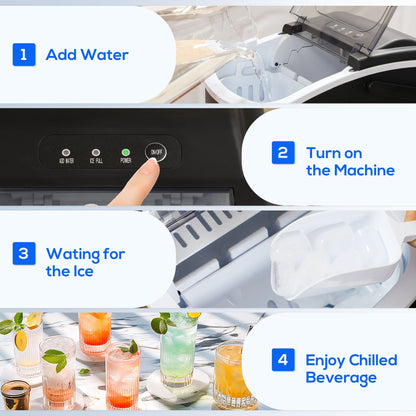 Pear Daisy portable countertop ice maker with handle, self-cleaning feature, compact design for home and kitchen use