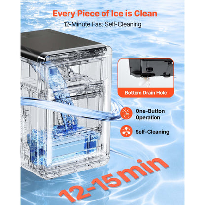 Pear Daisy countertop ice maker producing 44 lbs of ice daily, compact and self-cleaning for home use.