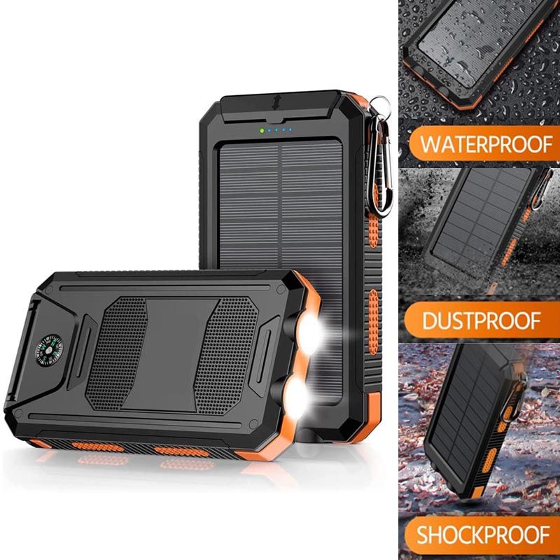Pear Daisy 10000mAh portable solar power bank with dual USB ports for fast charging, ideal for home and outdoor use