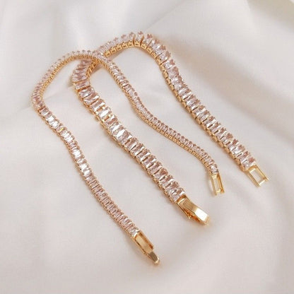 Carmine Medusa 14K gold clad rectangular T-square jewelry with sparkling zirconia, color-preserving finish, elegant design